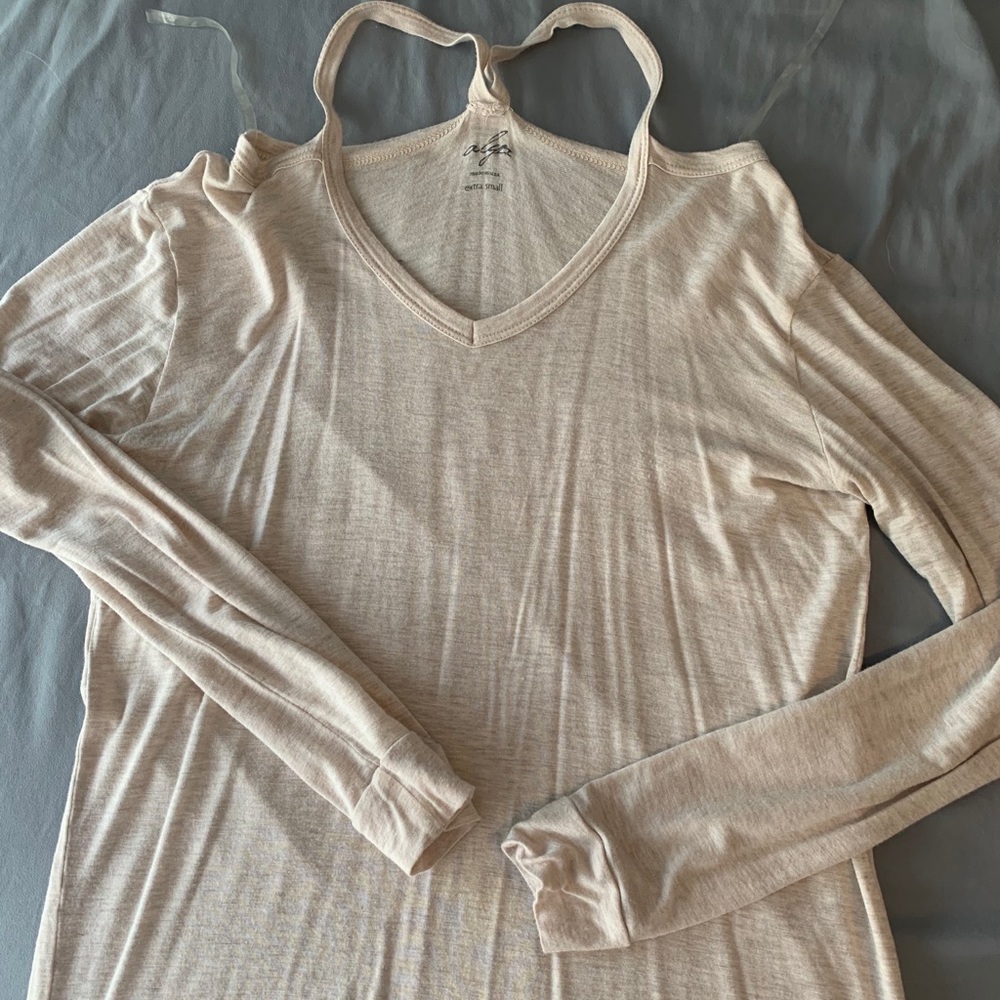 Oatmeal, Long Sleeve Tee, strap neck line